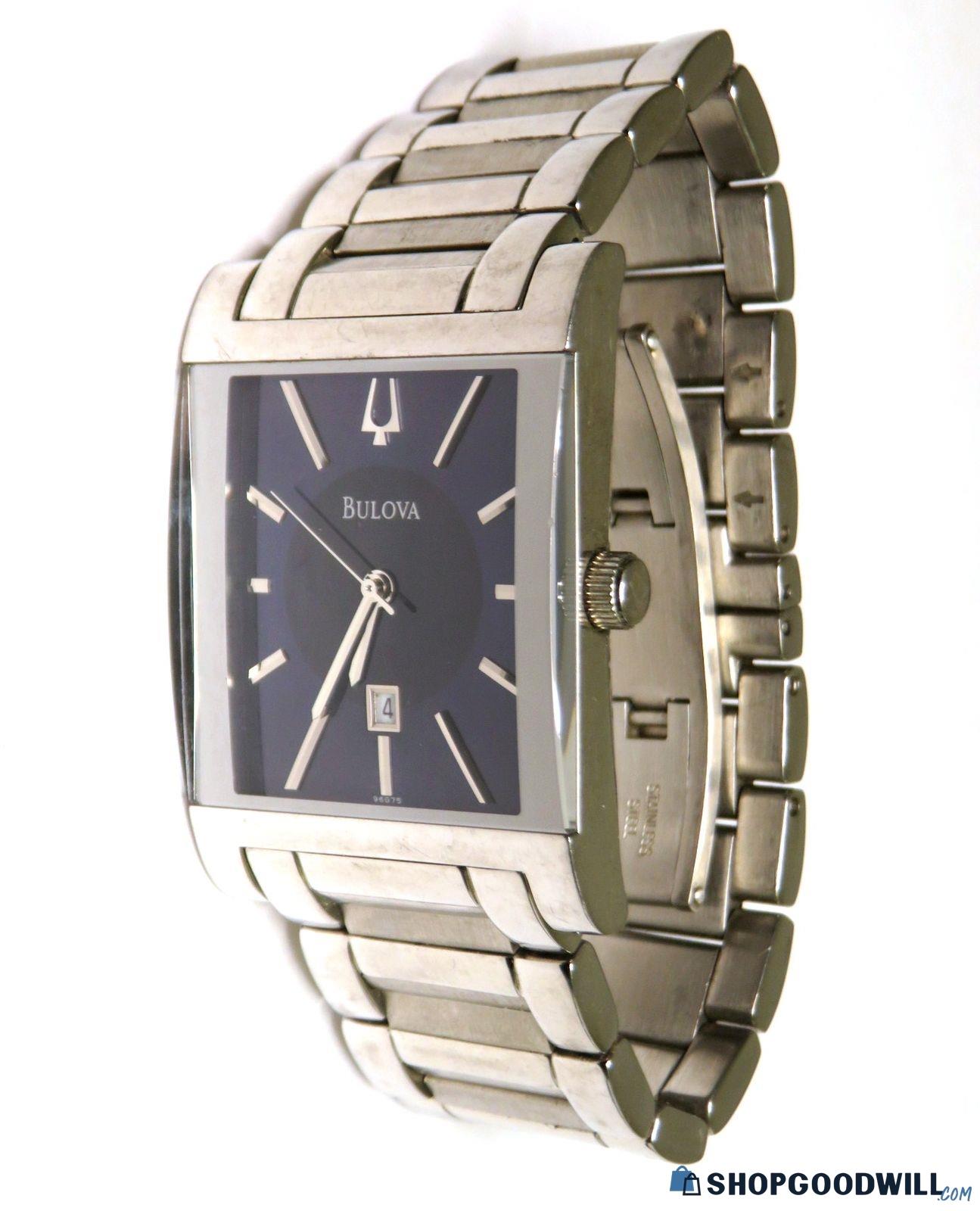 Bulova Water Resist Blue-Silver Tone Watch - shopgoodwill.com