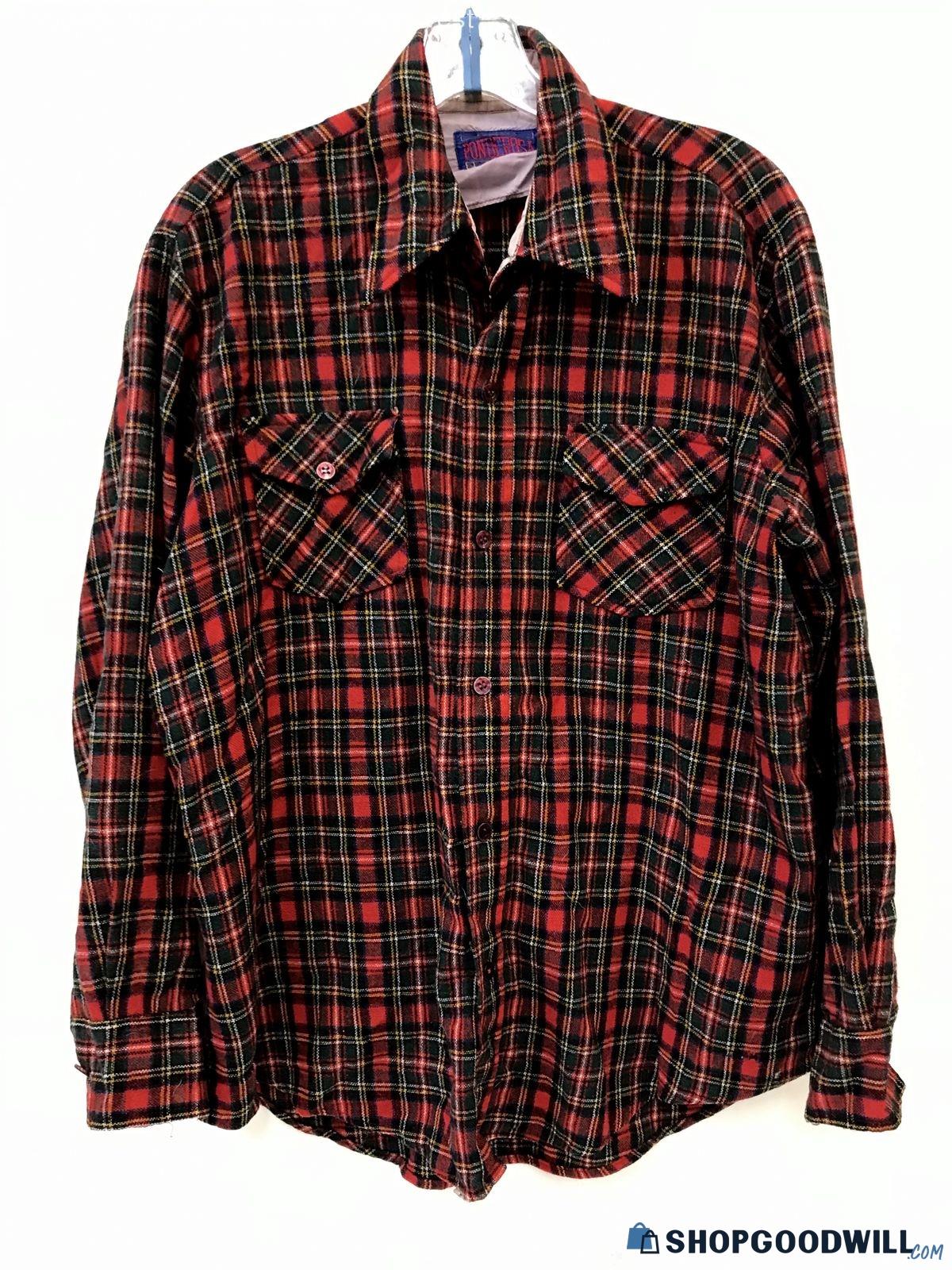 Men's Ponderosa Wool Red Plaid Long Sleeve Shirt Size M - shopgoodwill.com