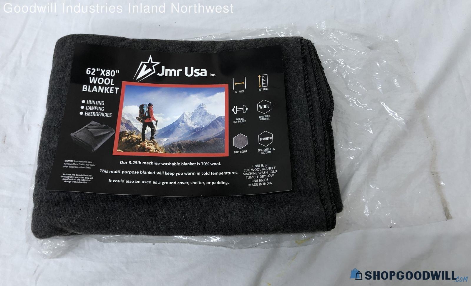 Nwt Jmr Usa Machine Washable Dark Grey Wool Blanket 62in X 80in ...