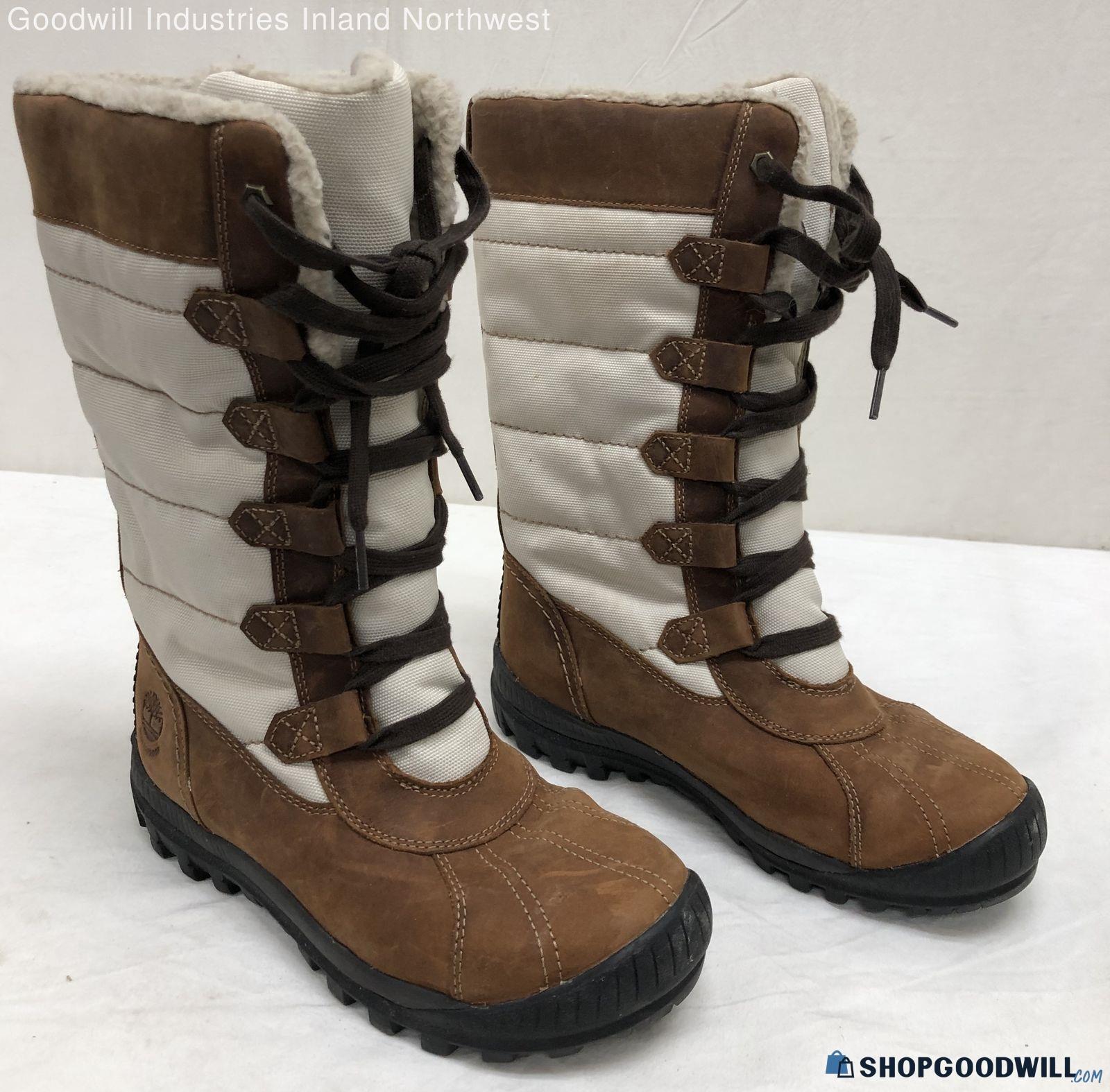 Women's Timberland Brown And White Fuzzy Lined Tall Lace-up Winter ...