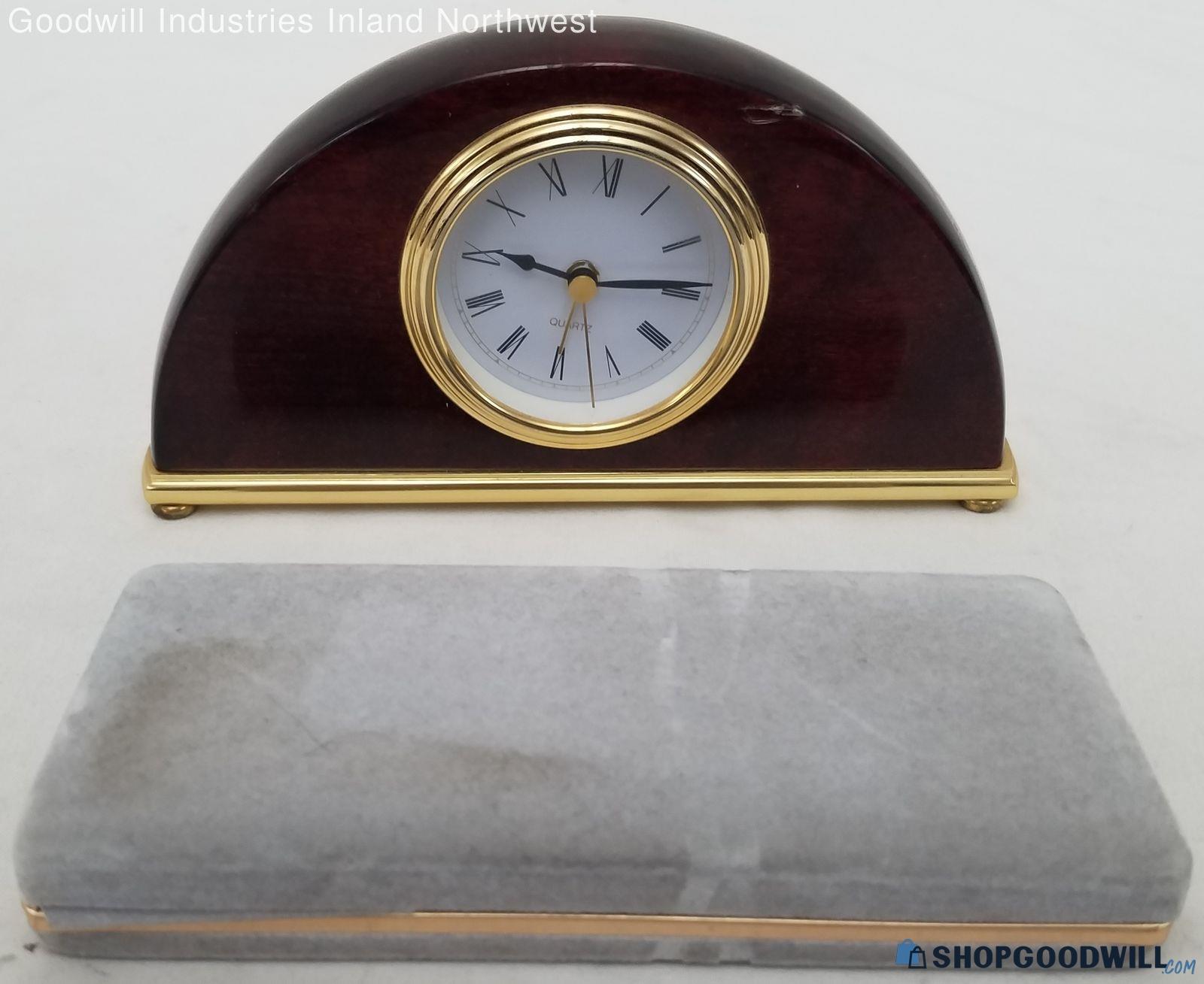 Dark Brown Wooden & Metal Mantel Quartz Battery Clock With Set Of ...