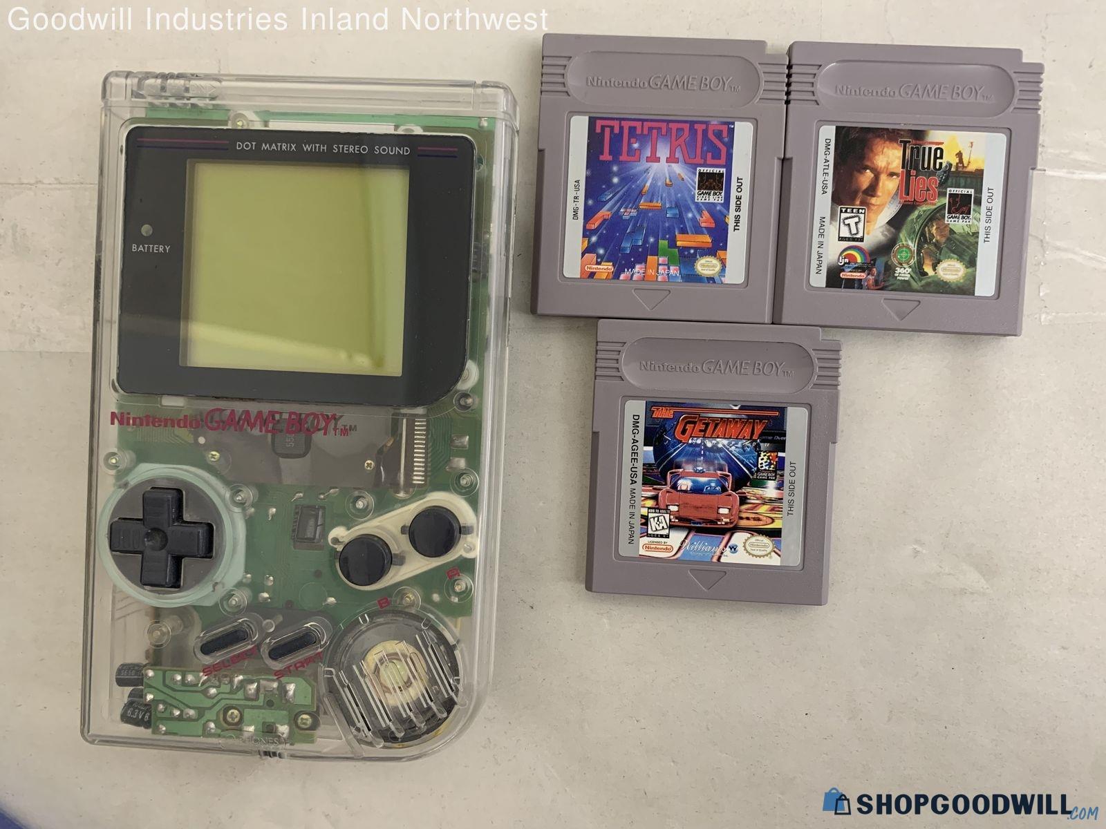 Nintendo Game Boy Clear Handheld & 4 Games Tested | ShopGoodwill.com