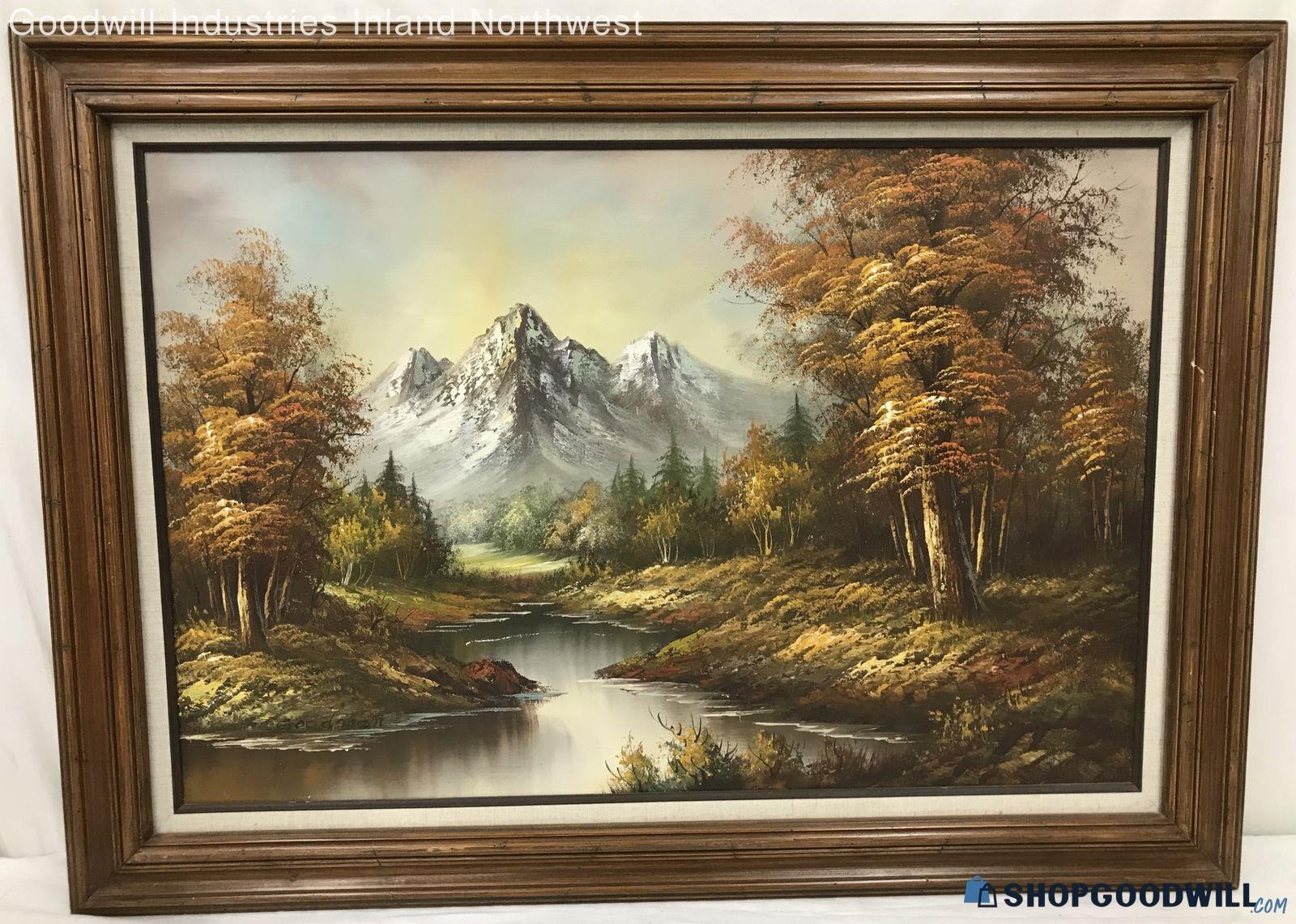 Goodman Mountains Beyond Woods & Stream Landscape Oil Painting Puo ...