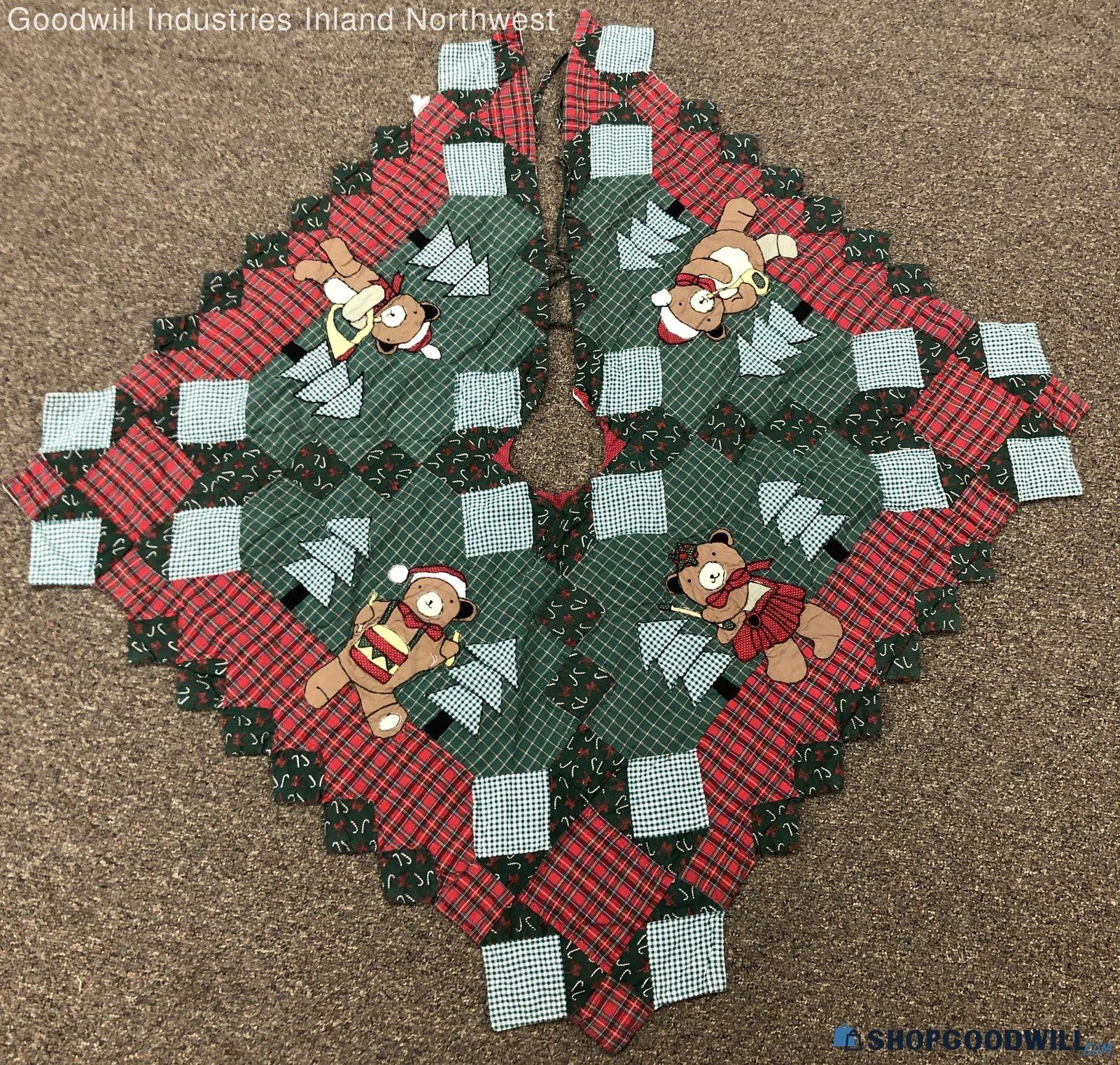 Red   Green Multipatterned Teddy Bear Themed Decorative Christmas Tree 
