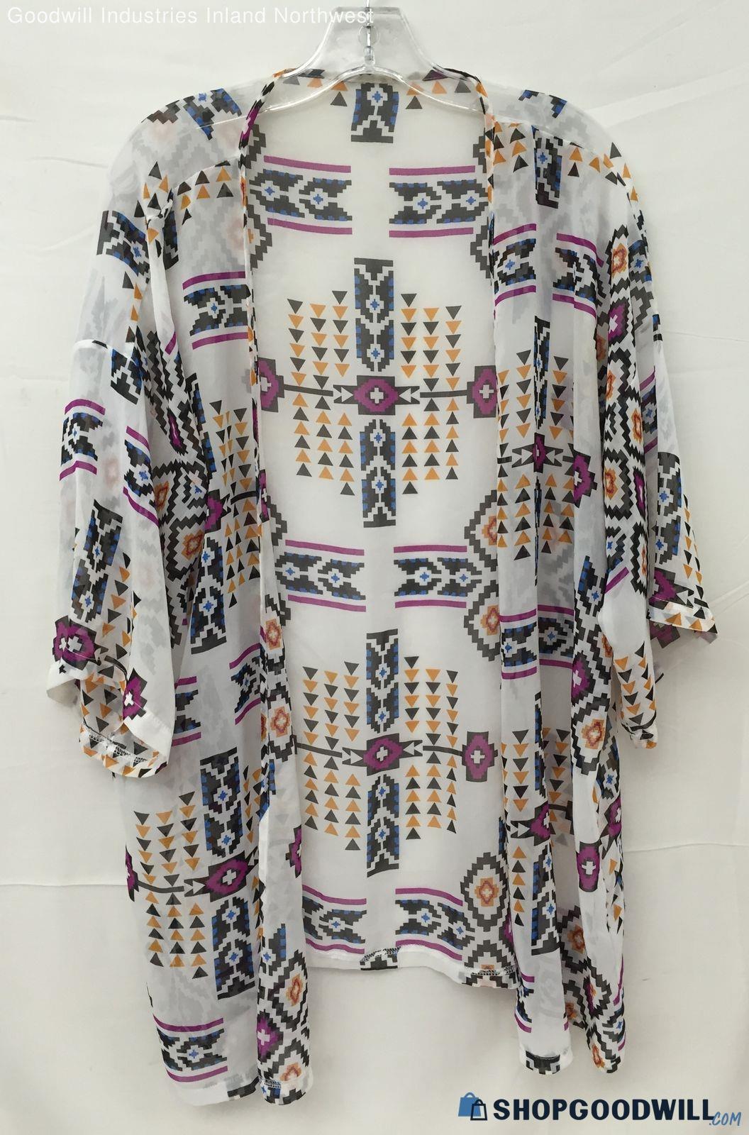 Women's White Purple Yellow Black Boho Sheer Southwestern Kimono Style ...