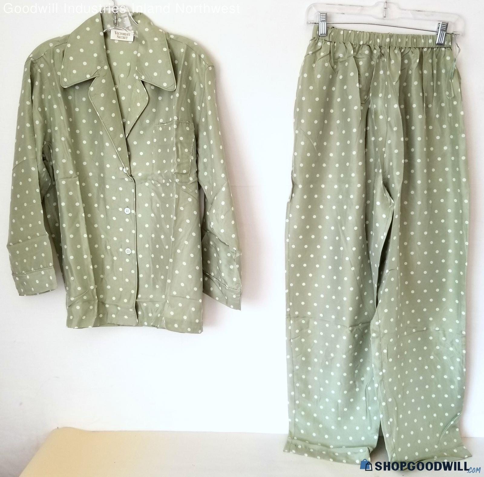 NWT Women's Victoria's Secret Green Polka Dot Pajamas Sleepwear Size S ...
