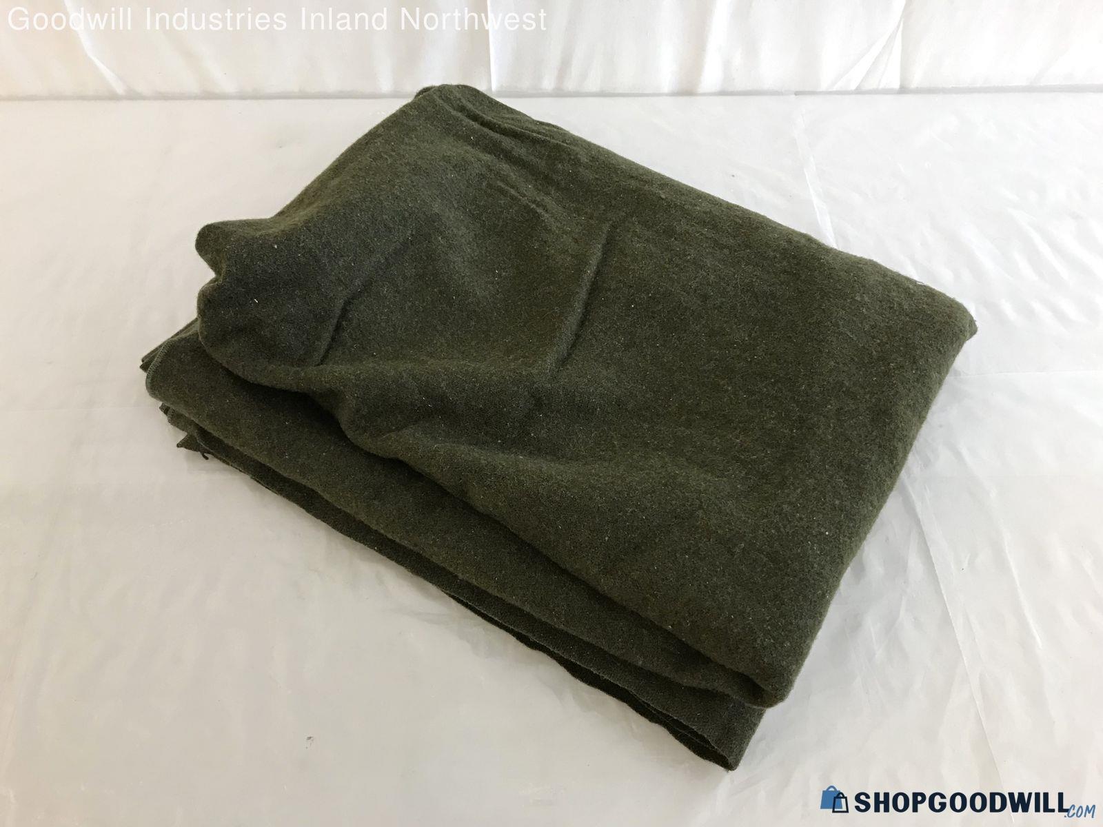 Olive Green Wool Blanket 60x77 Blanket - Shopgoodwill.com