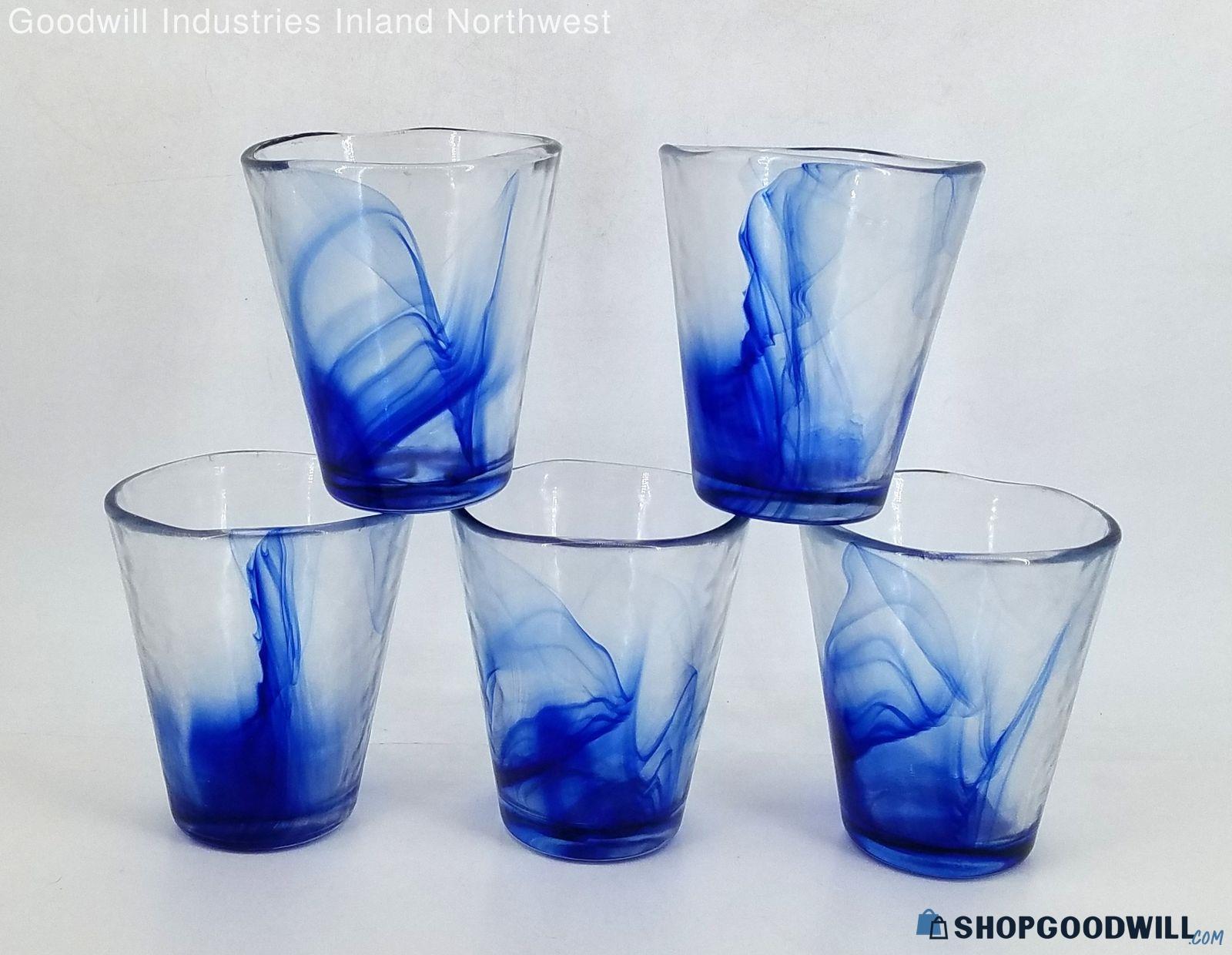 Bormioli Rocco Italy Murano Cobalt Blue Swirl Drinking Glasses Set Of 5 2269