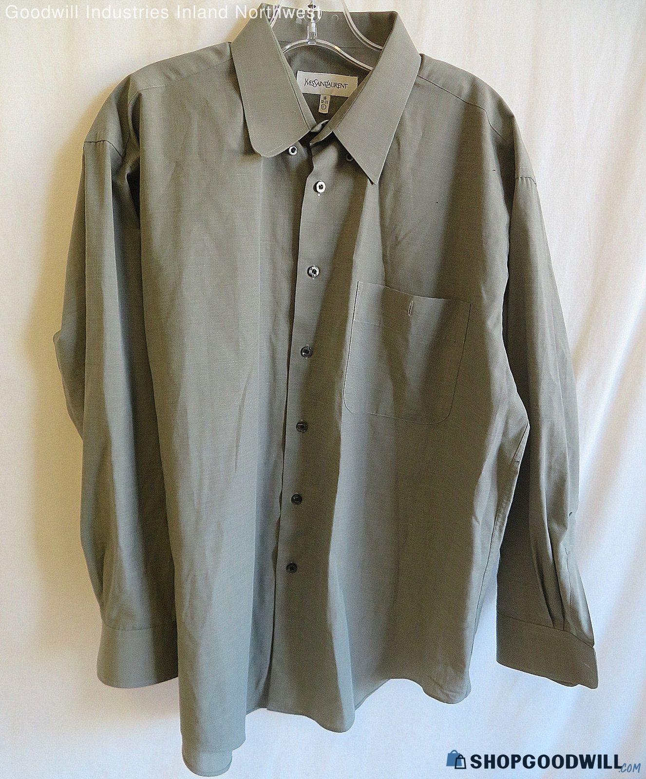 Men's Yves Saint Laurent Dull Green Button-Up Long Sleeve Shirt Size ...