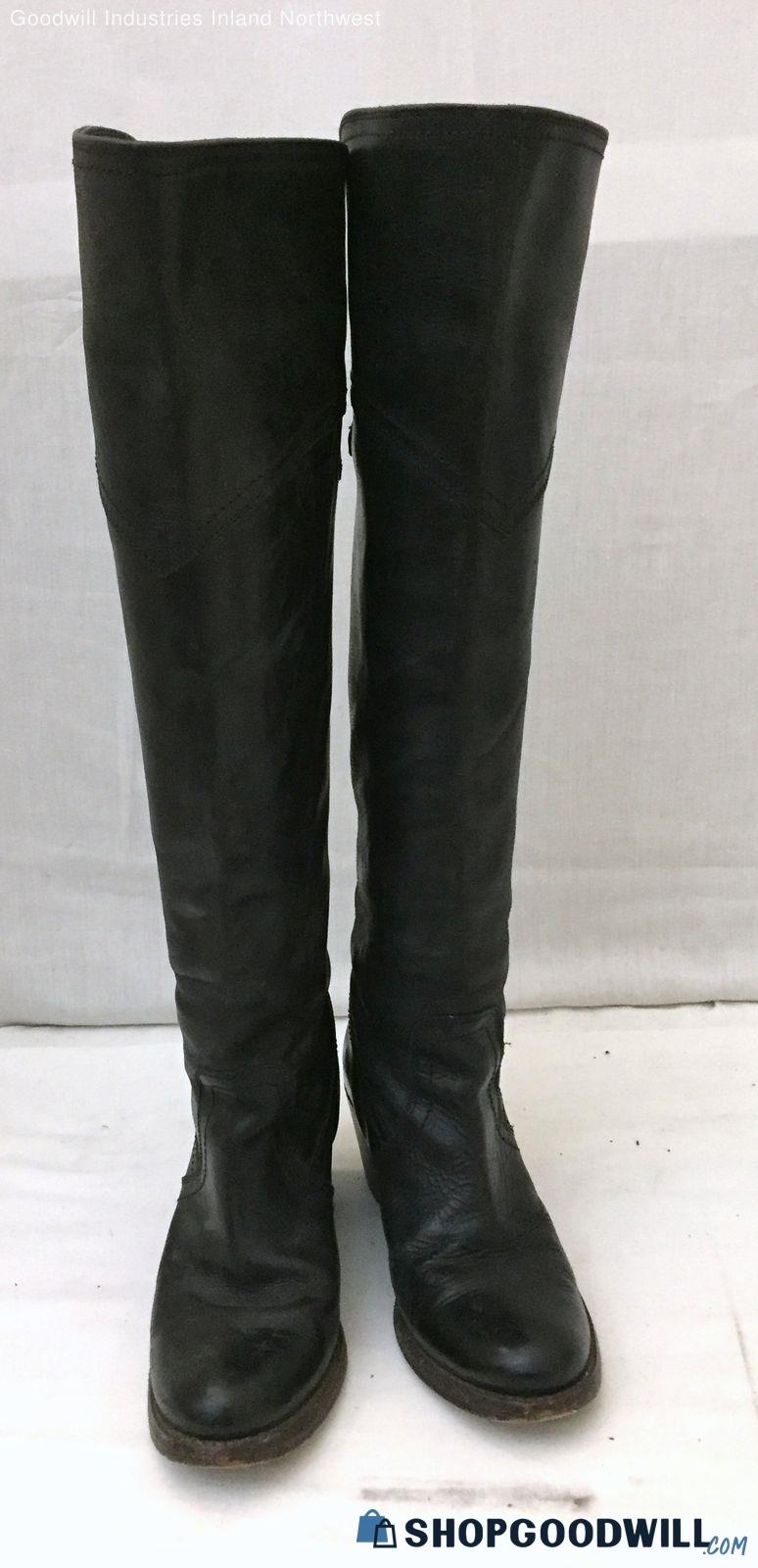 Women's FRYE Black Leather Jane Tall Cuff Knee Riding Boots Size 6B ...