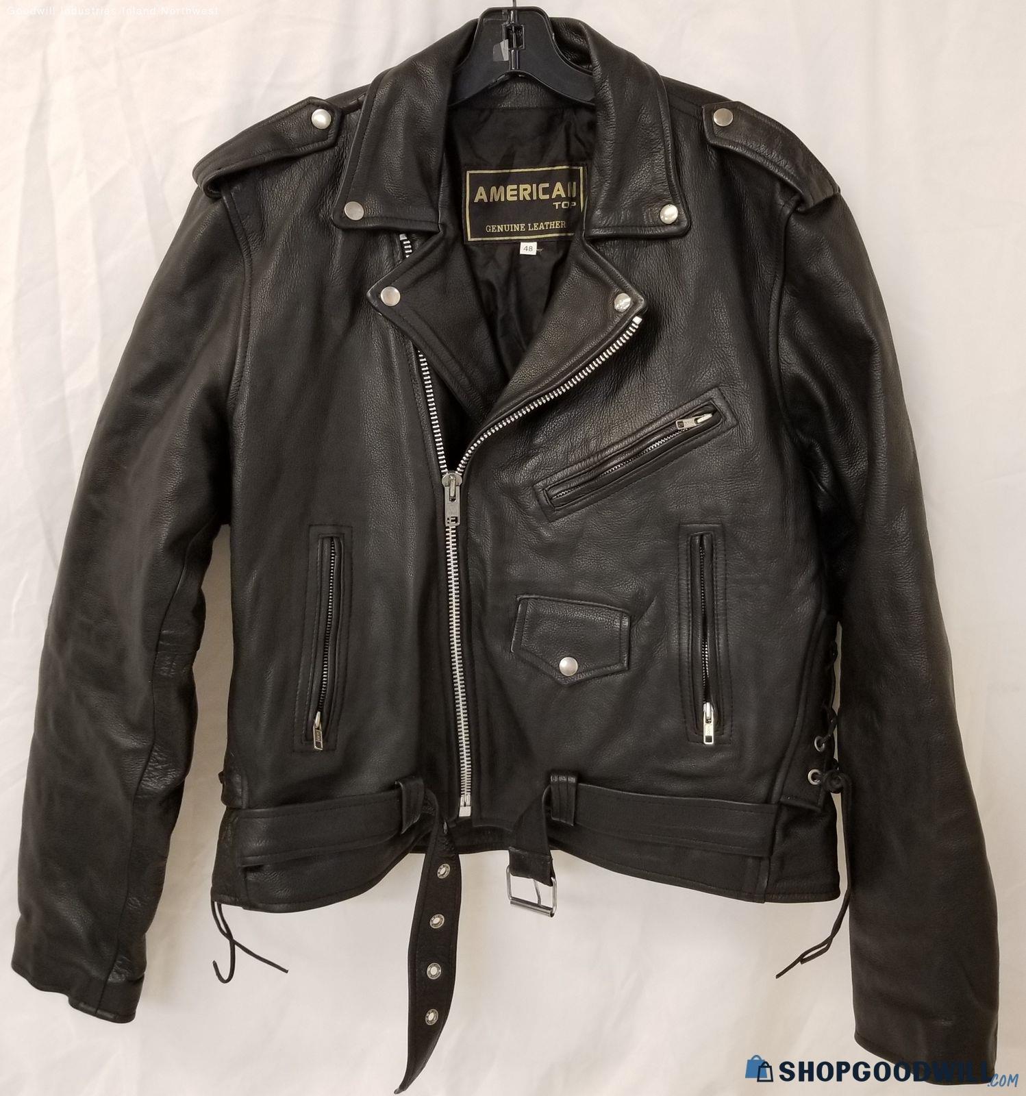 Men's American Top Black Leather Jacket Size 48 - shopgoodwill.com