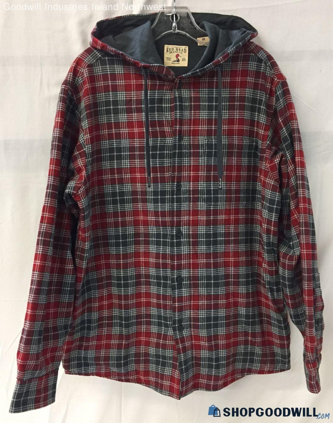 Men's RedHead Red Plaid Hooded Jersey-Lined Flannel Long Sleeve Shirt ...