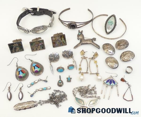 148.2 Gram Lot Of Southwest Style 925 Sterling Silver Pendants/earrings ...