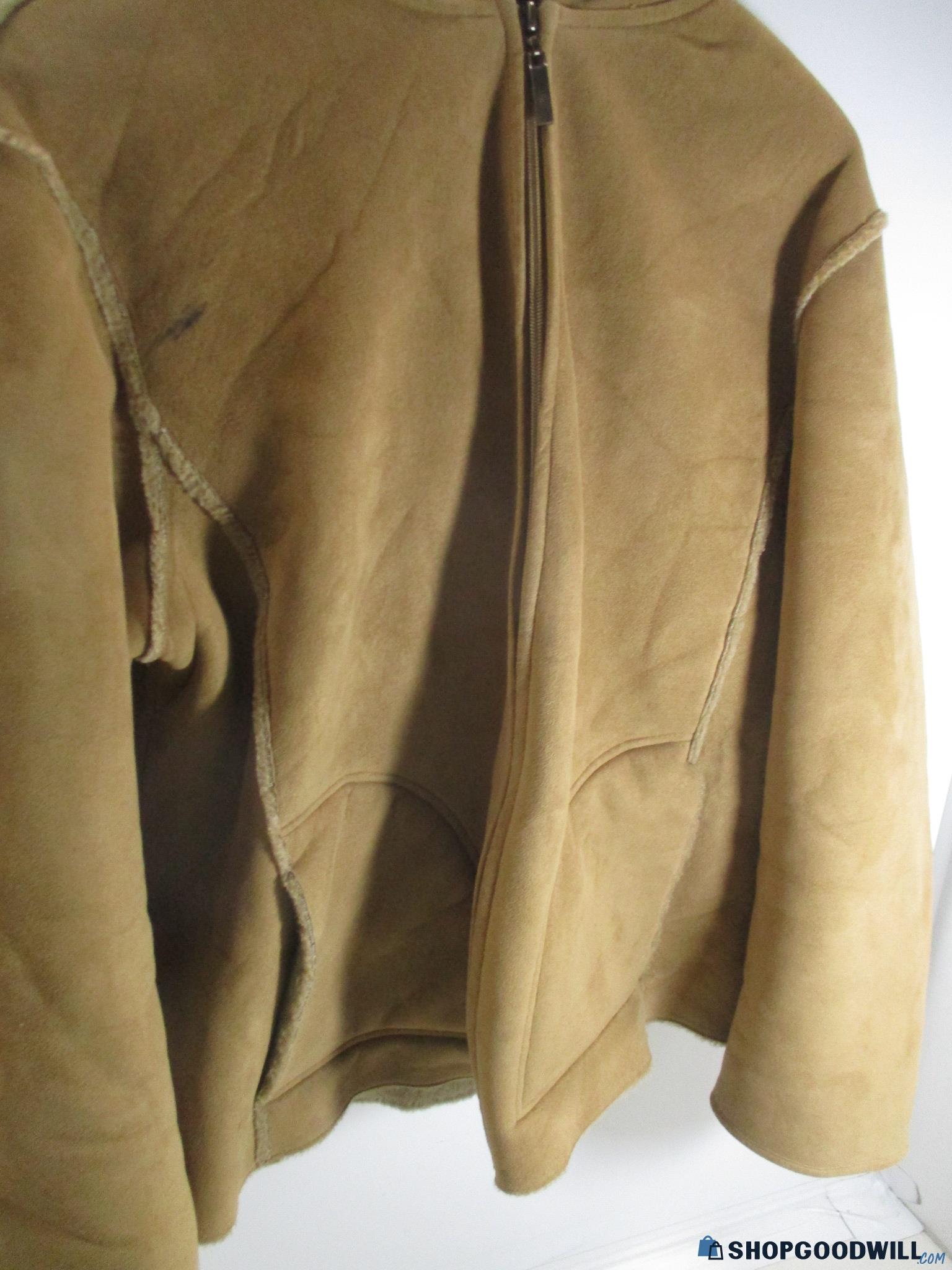 Vintage 80s Aeros Brown Faux Suede Leather Zip Up Hoodie Jacket Womens
