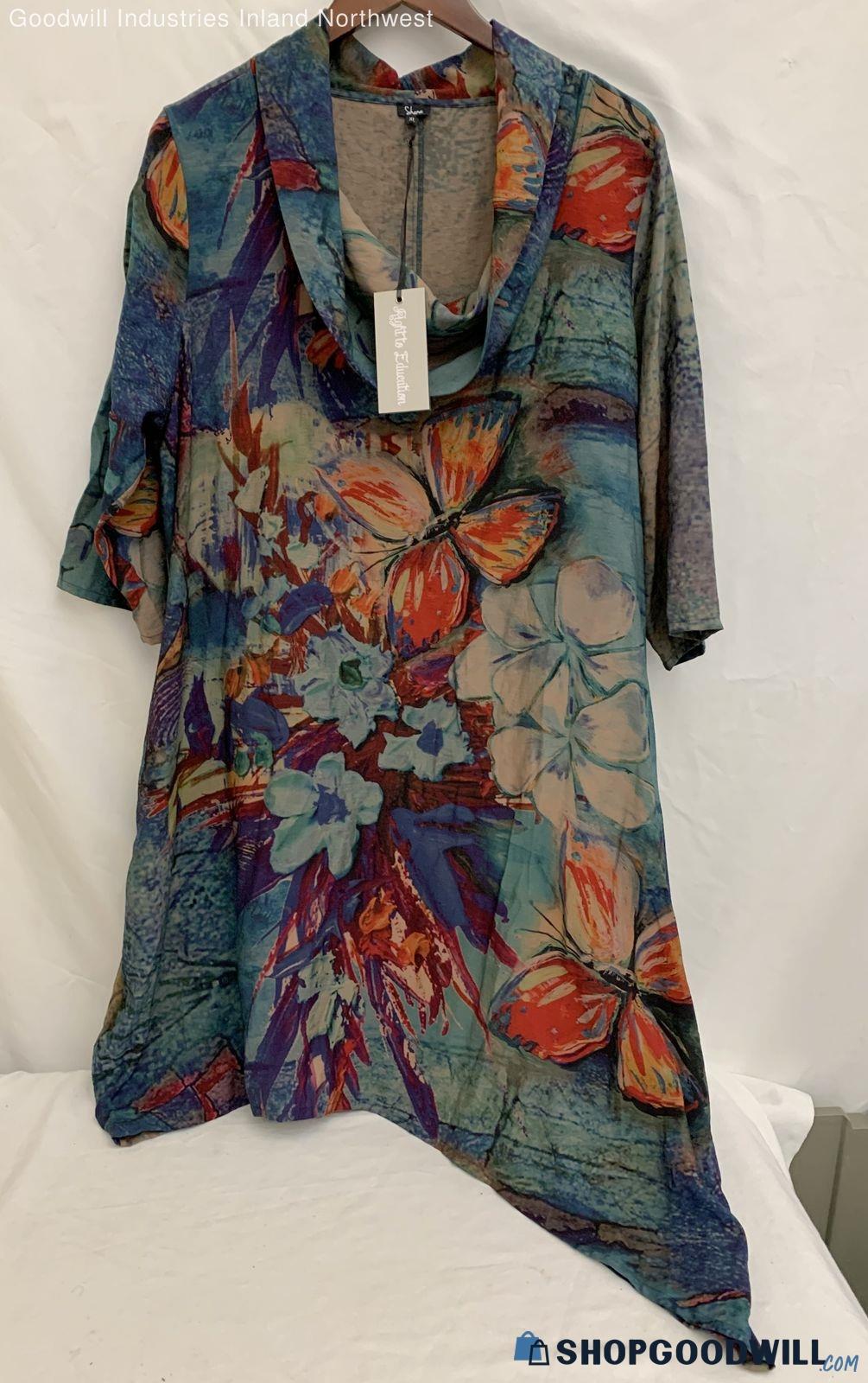 Nwt Women's Shana Abstract Flare Cut W/ Pockets Blue Floral Butterfly ...