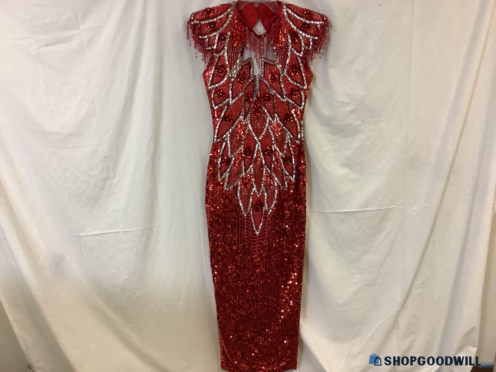 Sho Max Original Silk Beaded Sequin Red Formal Dress - Size S ...