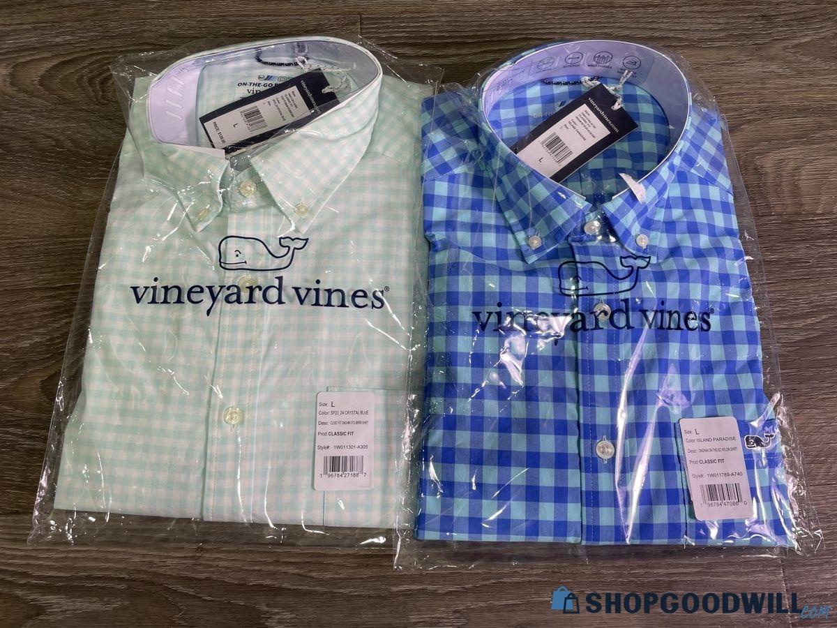 2 Vineyard Vines Classic Fit Button Up Blue Green Shirt - Size L ...