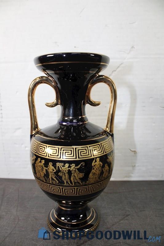 I. Spyropoulos Hand Made 24K Gold Hand Made Black Vase Greece ...