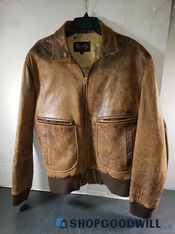 Scully Bomber Jacket Men's Brown Leather Full Zip Pockets Long Sleeve ...