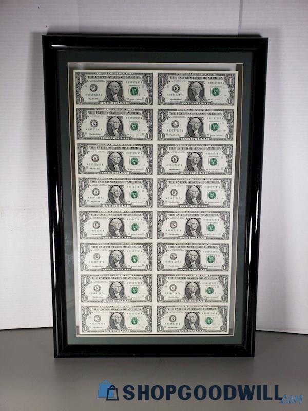 Framed U.s. Uncut Dollar Bills Sheet | ShopGoodwill.com