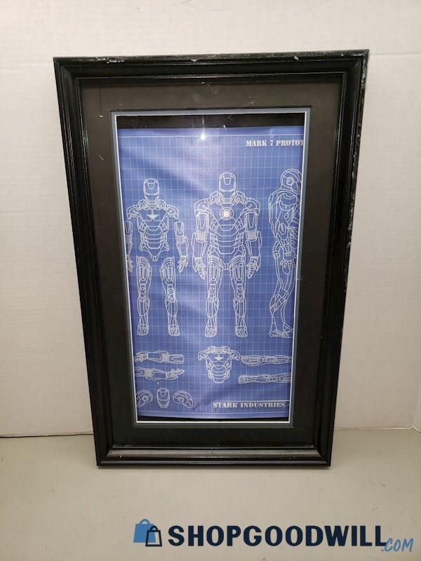 Framed Tony Stark Industries Iron Man Mark 7 Blueprint Marvel Superhero ...