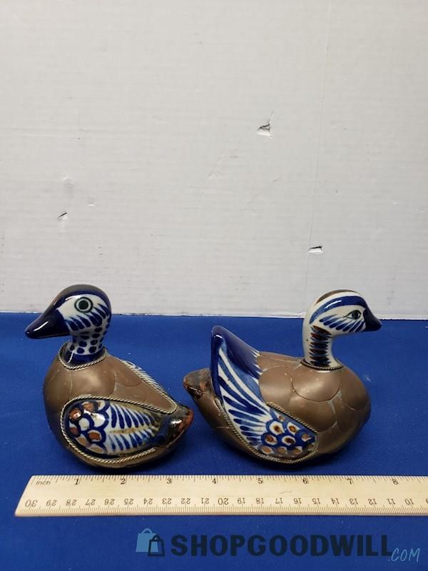 Pair Of Vintage Ceramic Tonala Ducks With Brass Details Shopgoodwill Com