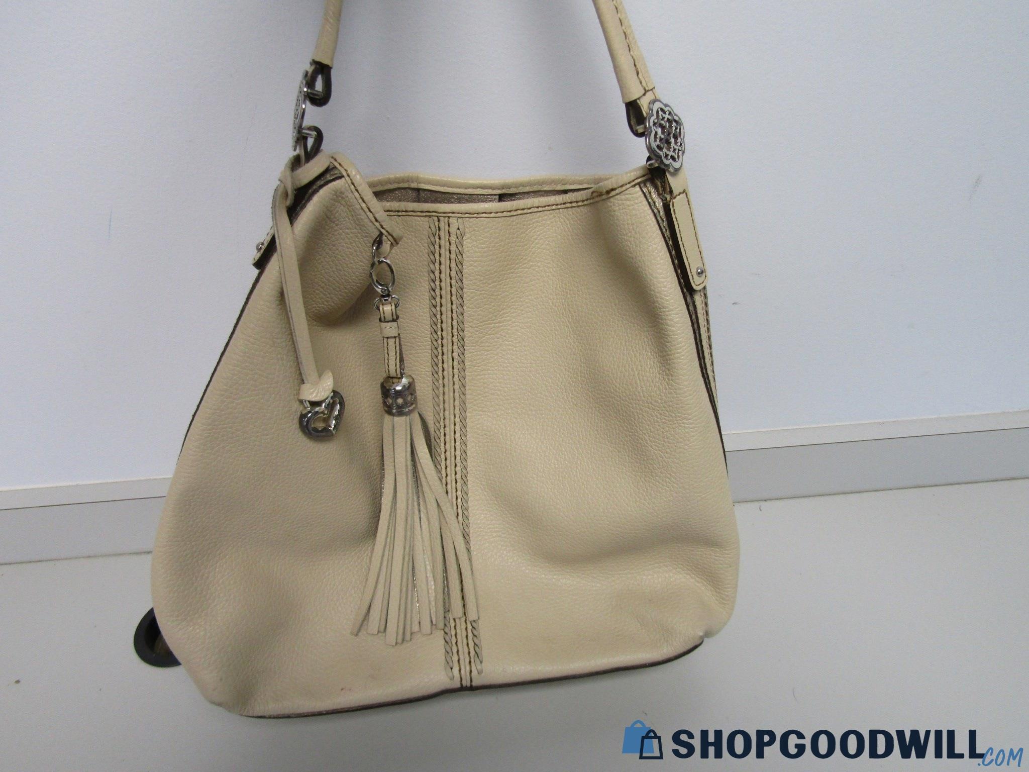 Brighton Cream Leather Tote Bag With Tassel Charm. | ShopGoodwill.com