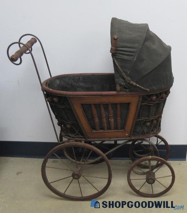 Antique Victorian Baby Doll Carriage Stroller Buggy Wicker Haunted ...