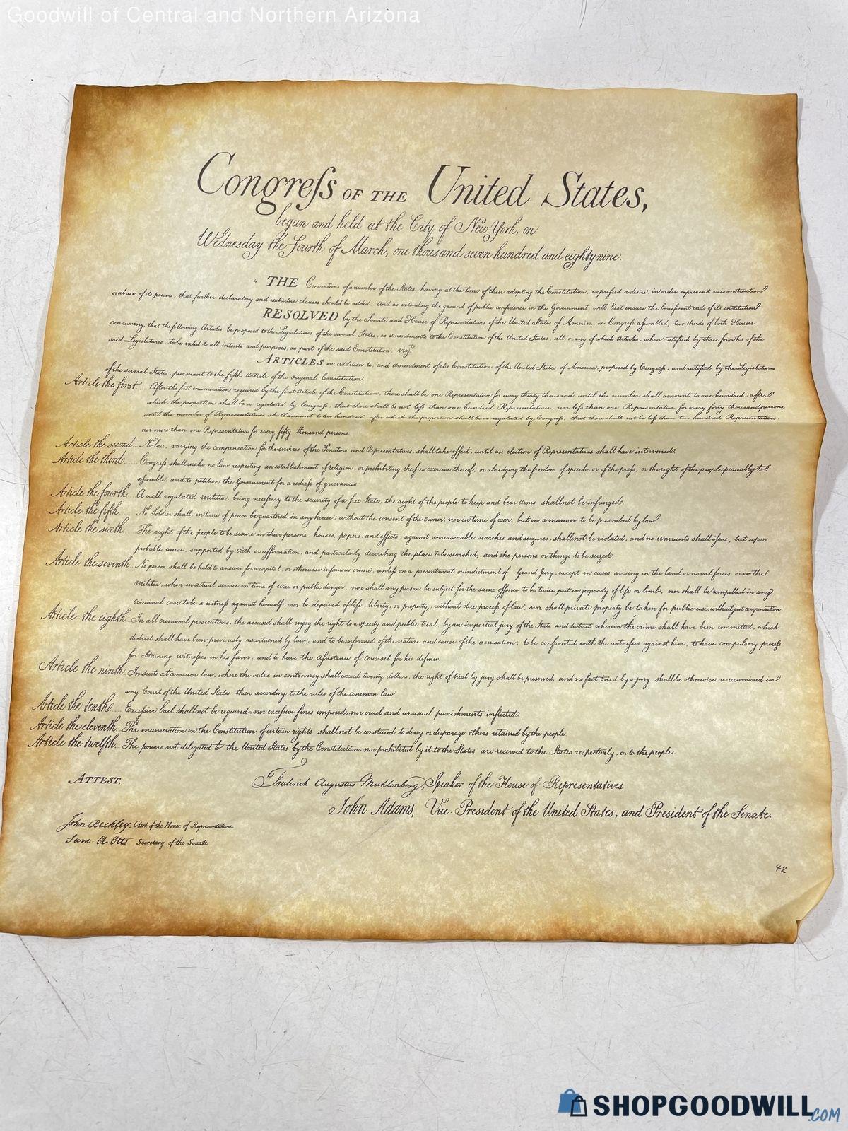 Historical Congrefs of The United States Replica On Parchment Paper ...