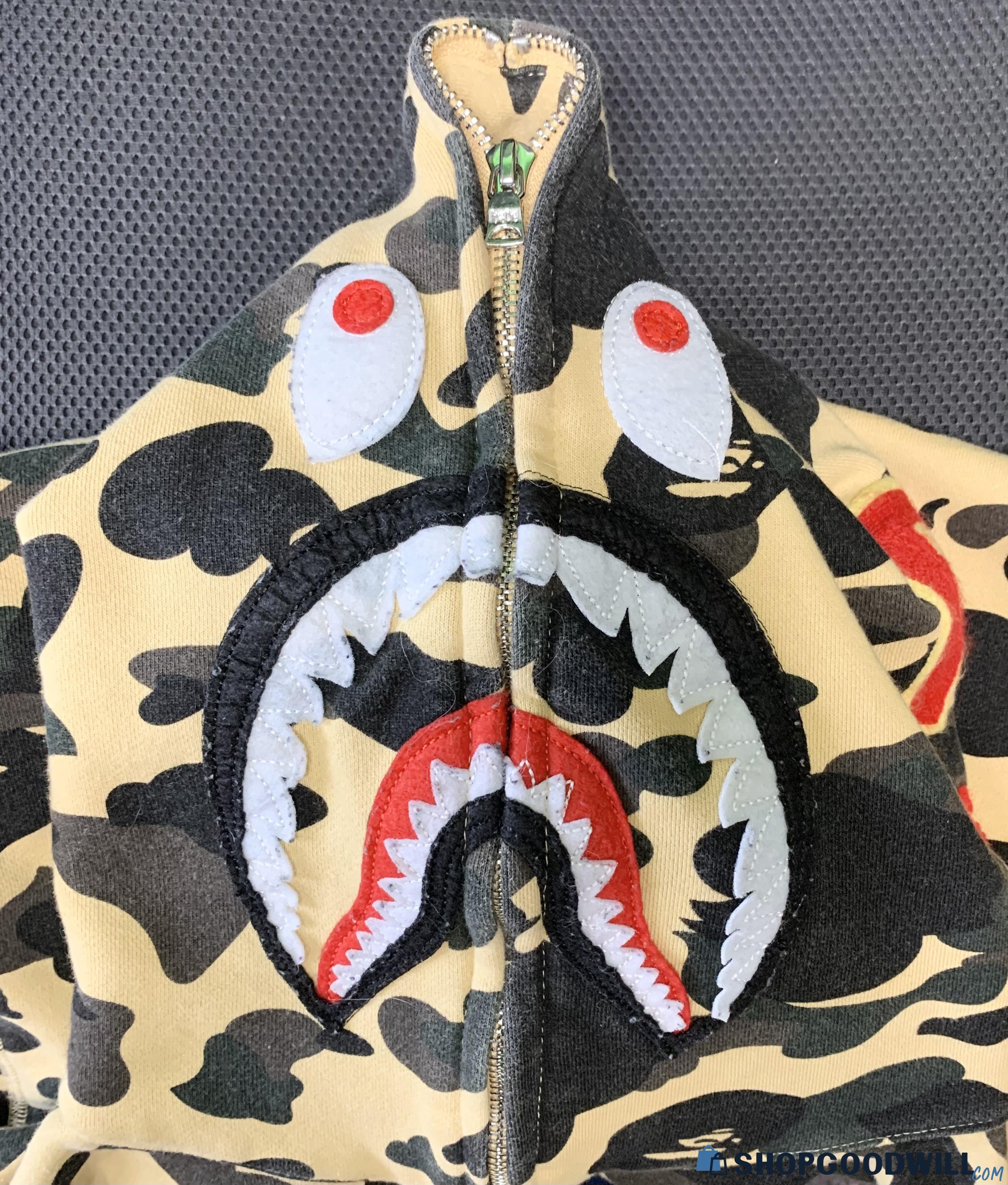 Bape A Bathing Ape Ponr Shark Full Zip Hoodie Japan Yellow Camo Size ...