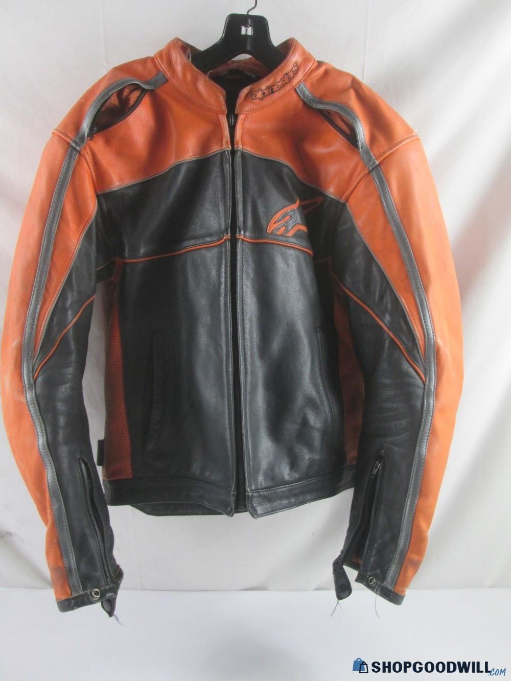 Alpinestars Men's Orange & Black Leather Motorcycle Jacket Sz M ...