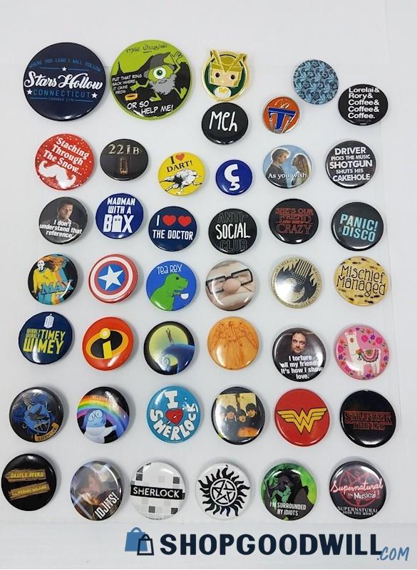 30+ Assorted Pop Culture Pins Some Vintage - shopgoodwill.com