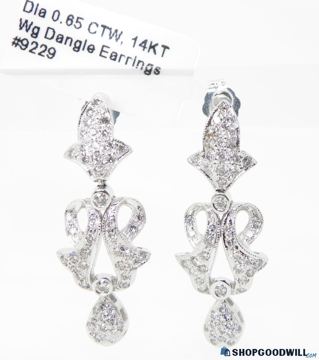 Last Chance 0.65ctw H/sii Diamond 14k White Gold Dangle Earrings 4.74g