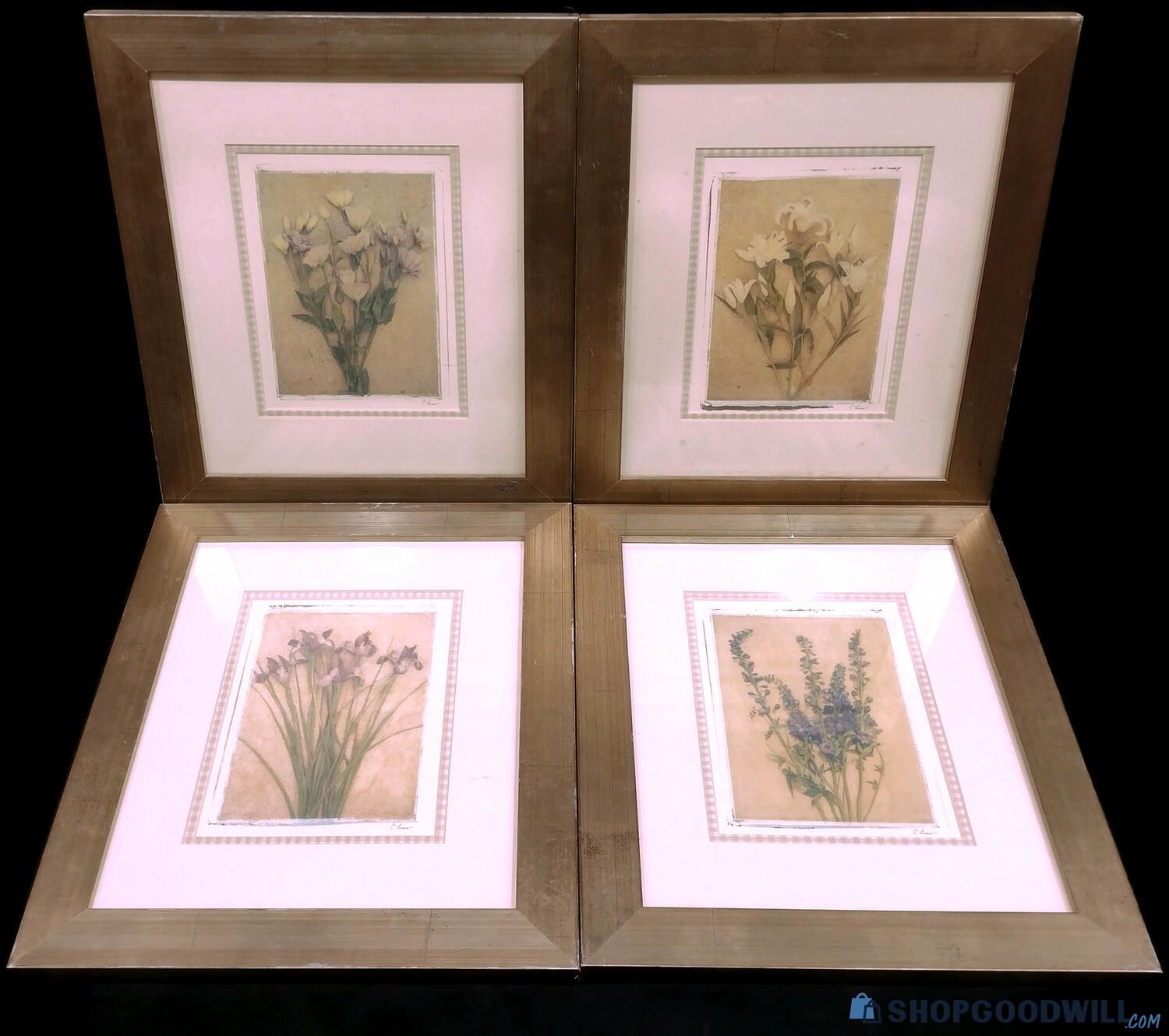 Lot Of Framed Claire Lerner Mixed Media Floral Prints Shopgoodwill Com