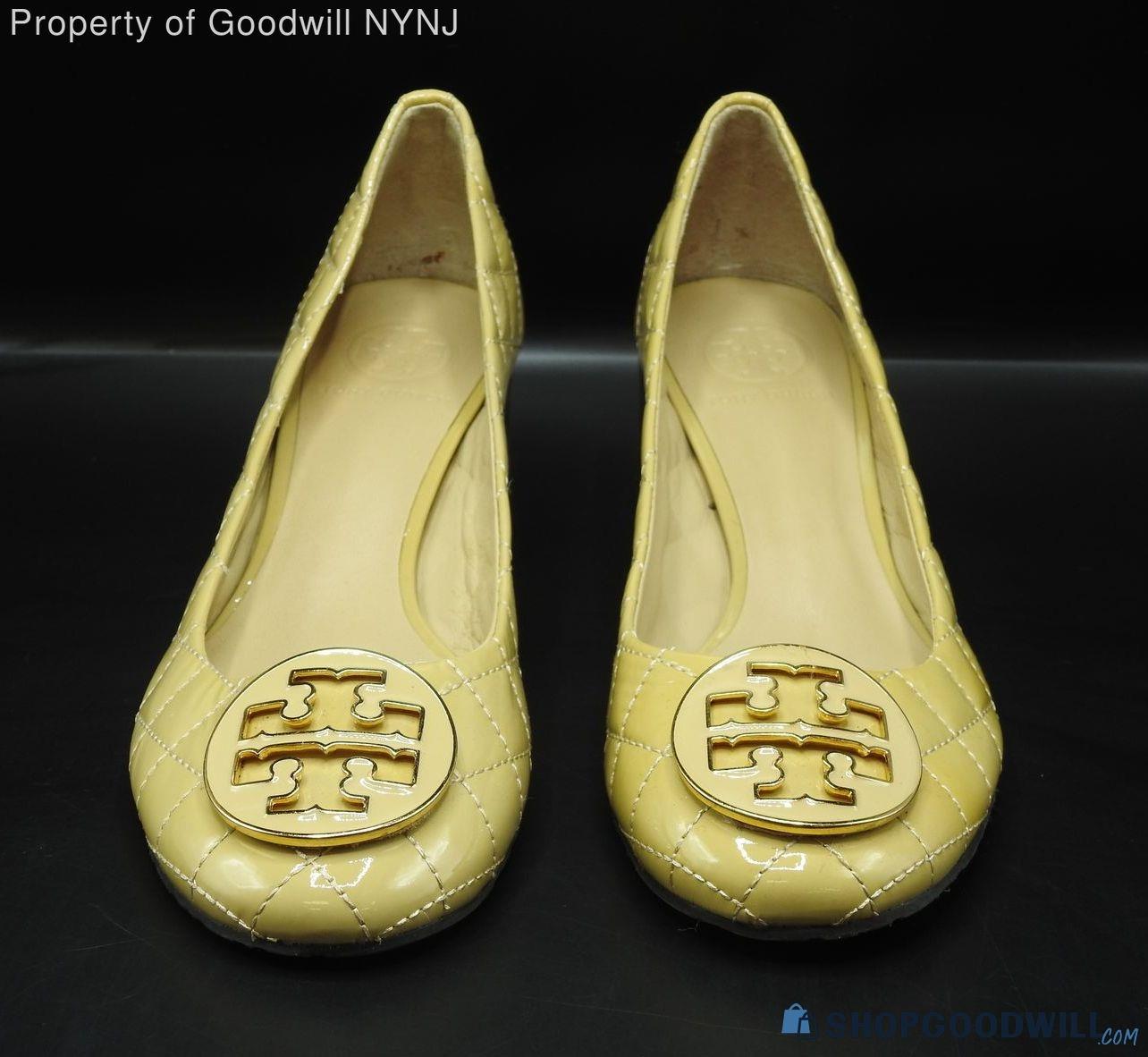 Used Tory Burch Women's Khaki Patent Leather Maggie Quilted Pumps Size ...