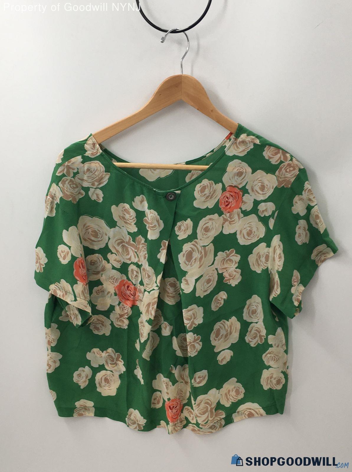 9-h15 Stcl Women's Green Multi Floral Short Sleeve Crop Top Sz 8 ...