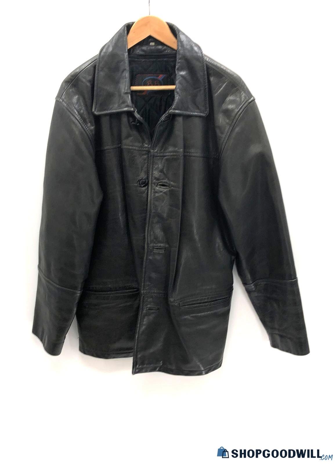 B&b Men's Black Leather Button Coat Sz 52 | ShopGoodwill.com