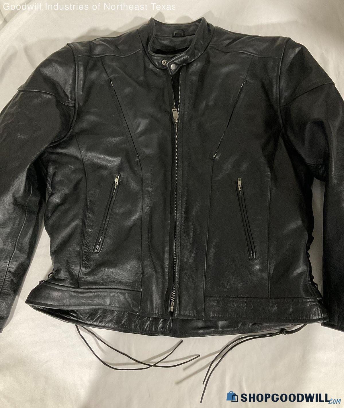 Vintage Jim Leather Inc. Black Leather Motorcycle Jacket - shopgoodwill.com