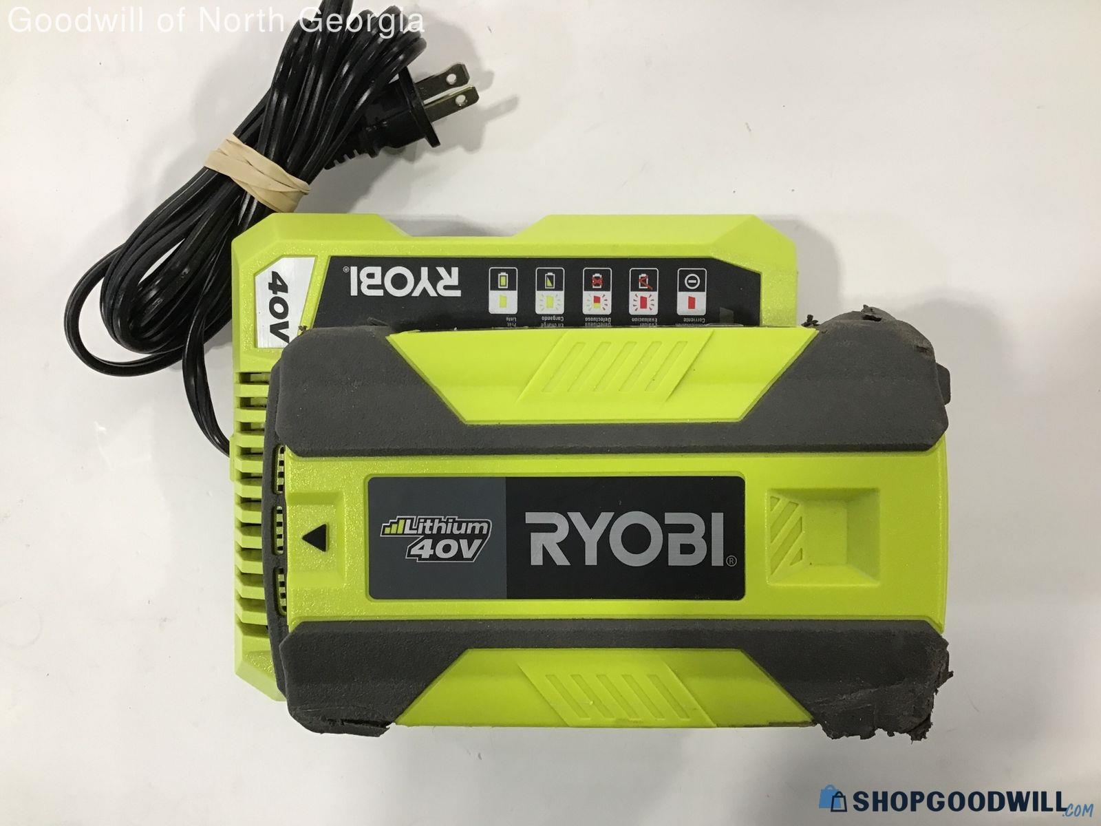 Ryobi Lithium 40V Battery W/ Charger (Turns On) - shopgoodwill.com