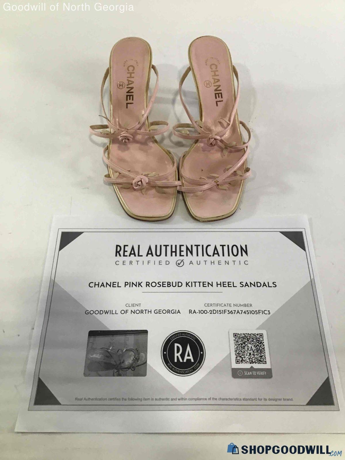 Chanel Pink Rosebud Kitten Heel Sandals COAWomen's US Size 7.5 EU38