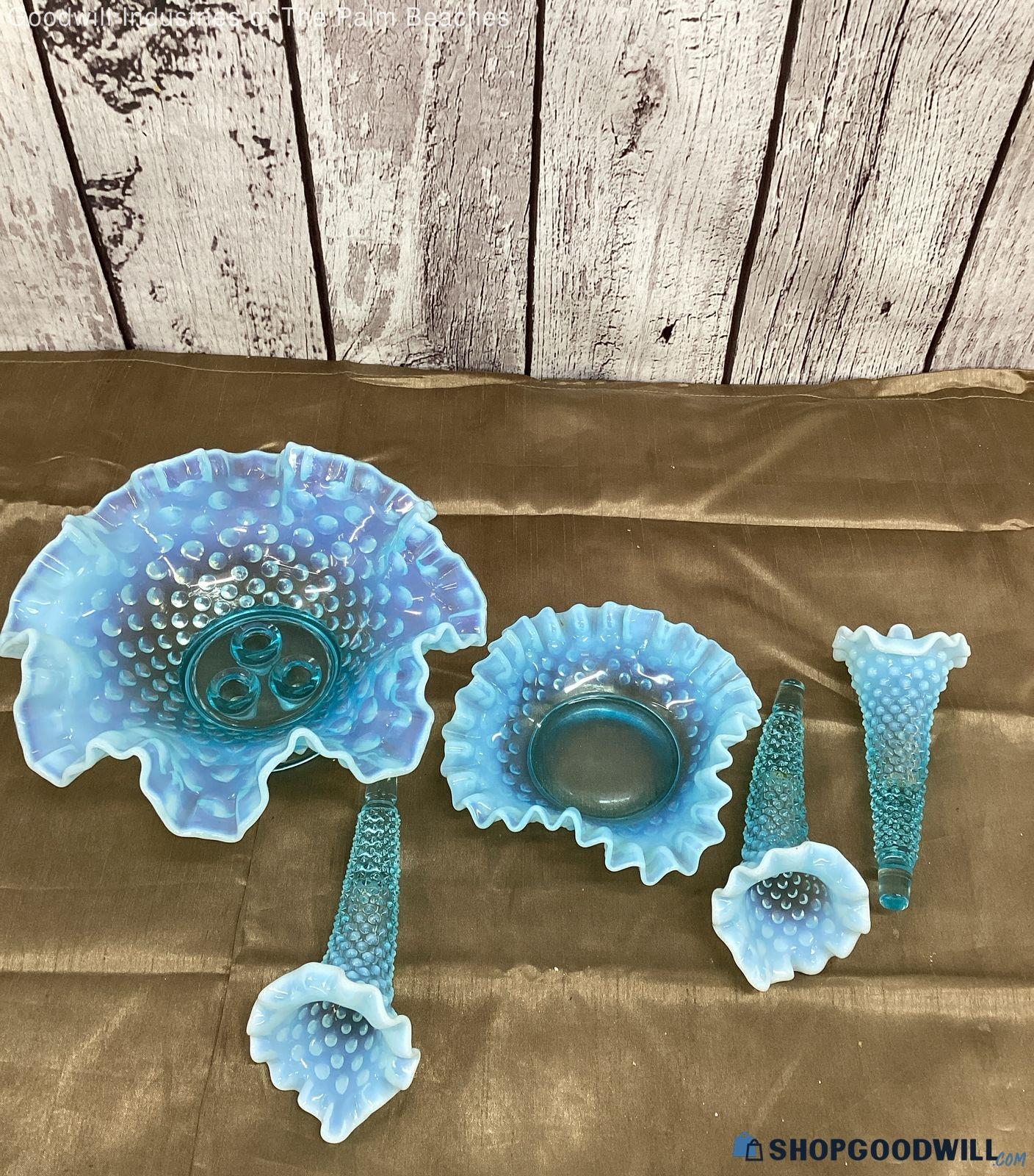 Fenton Blue Opalescent Hobnail Glassware Set | ShopGoodwill.com