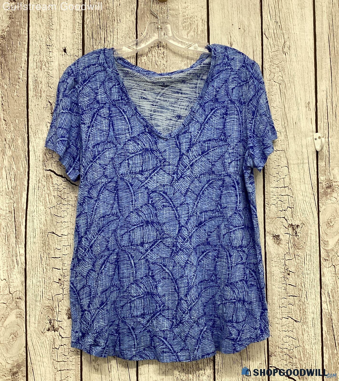 Dept 222 Womens Blue Tropical V-neck Short Sleeve Luxey T-shirt Size Xl ...