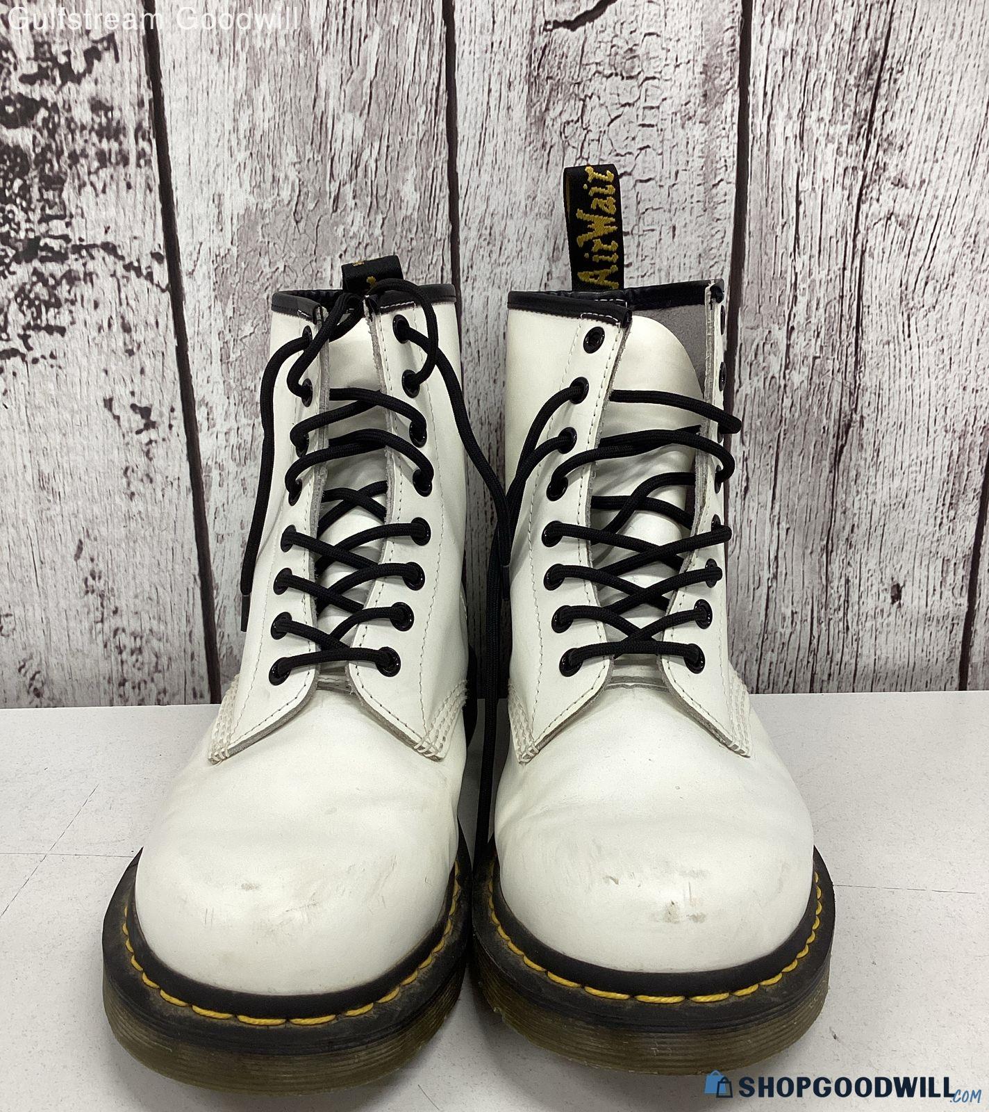 Dr. Martens Unisex Adults 11822 White Leather Lace Up Combat Boots Size ...