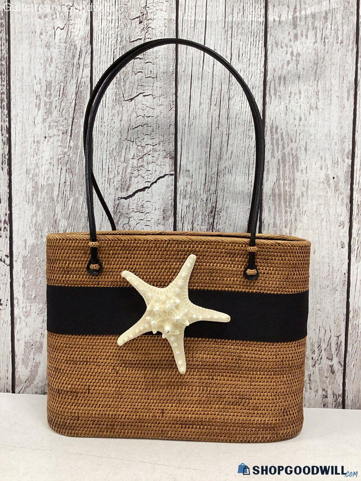 Peggy Fisher Womens Brown Black Wicker Handwoven Starfish Tote Handbag ...