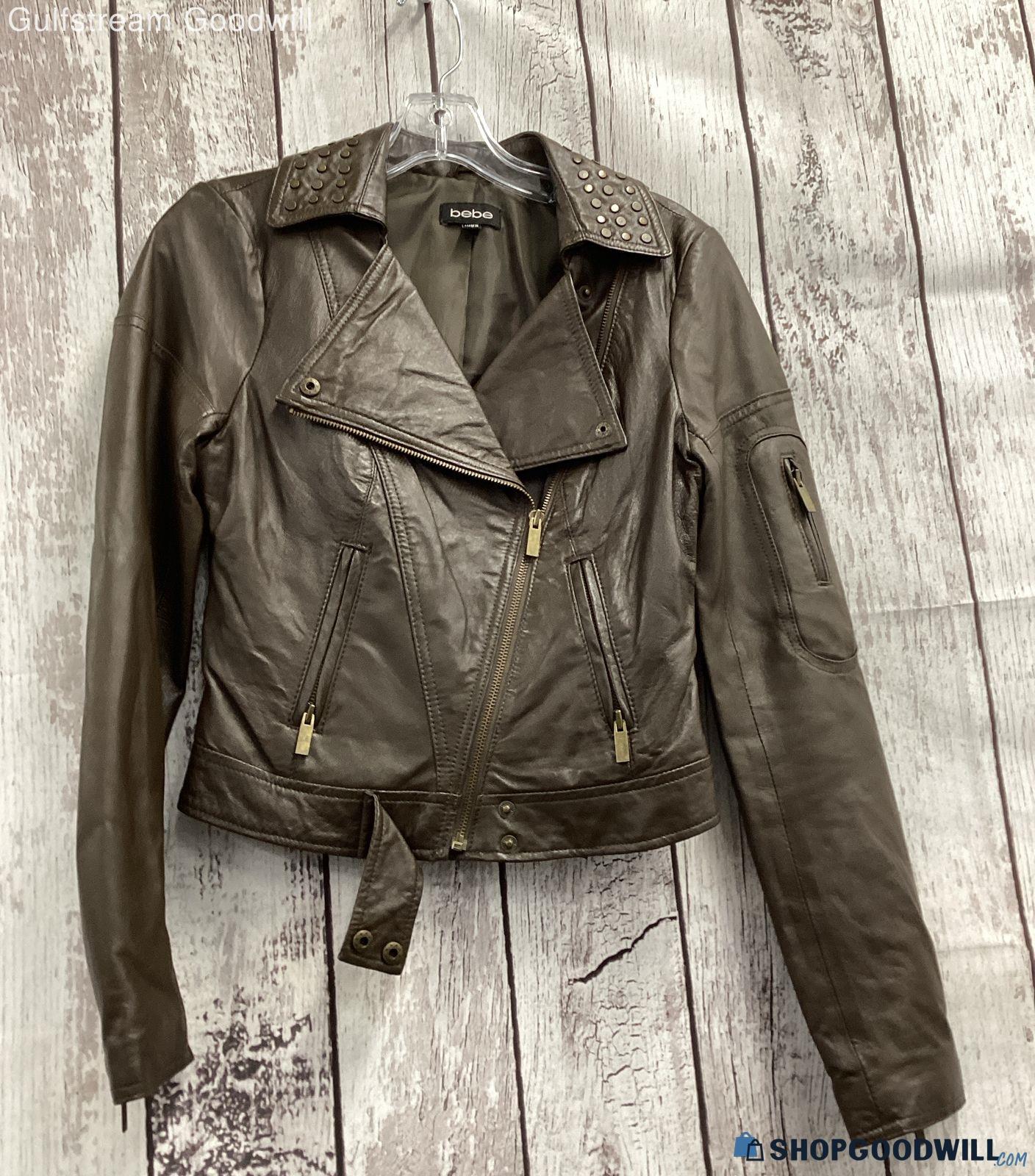 Bebe Solid Brown Leather Jacket Women's - Size Small | ShopGoodwill.com