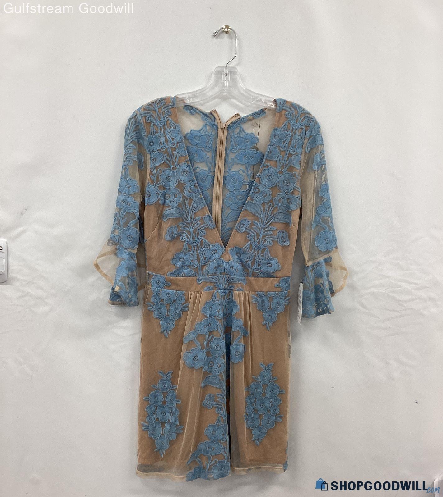 Nwt Free People For Love And Lemons Womens Blue Beige Floral Lace Mini ...