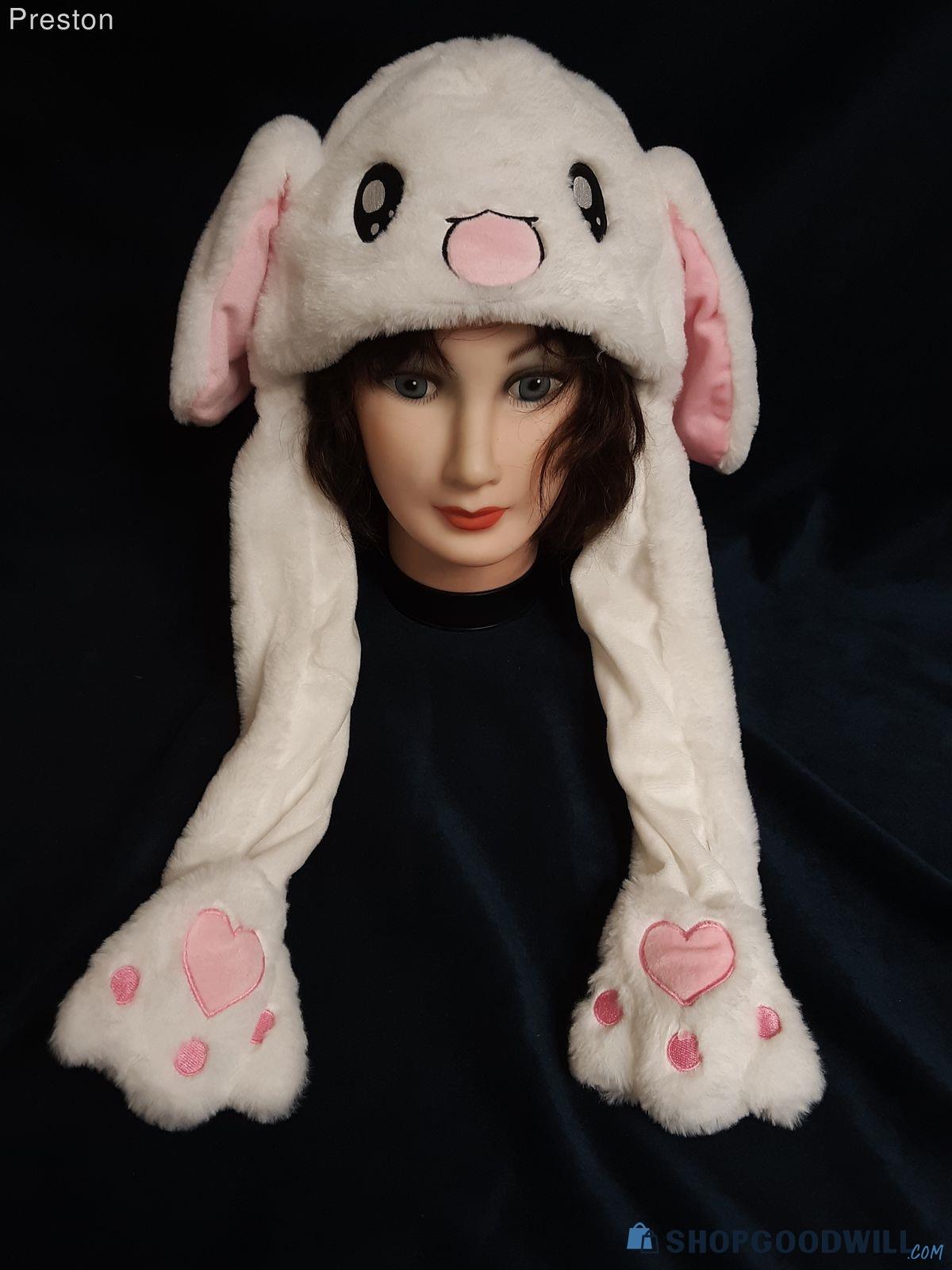 Anime Style Plush Bunny Hat ~ Ears Pop Up By Squeezing Paws Sooo Cute 