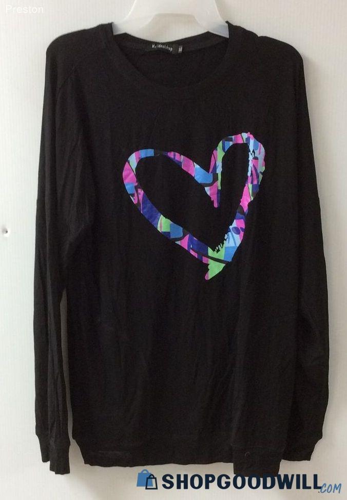 Worldealshop Black Long Sleved Shirt W Multicolored Heart And Pockets ...