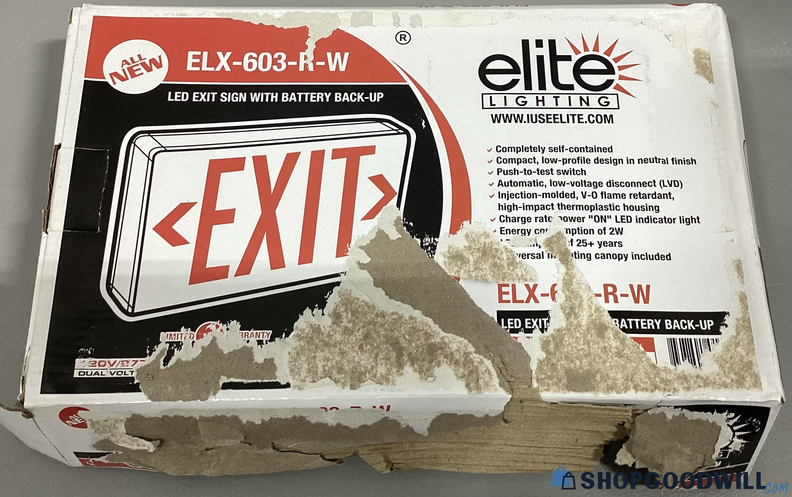 Elite Lighting Led Exit Sign Elx-603-r-w Set Number One | ShopGoodwill.com