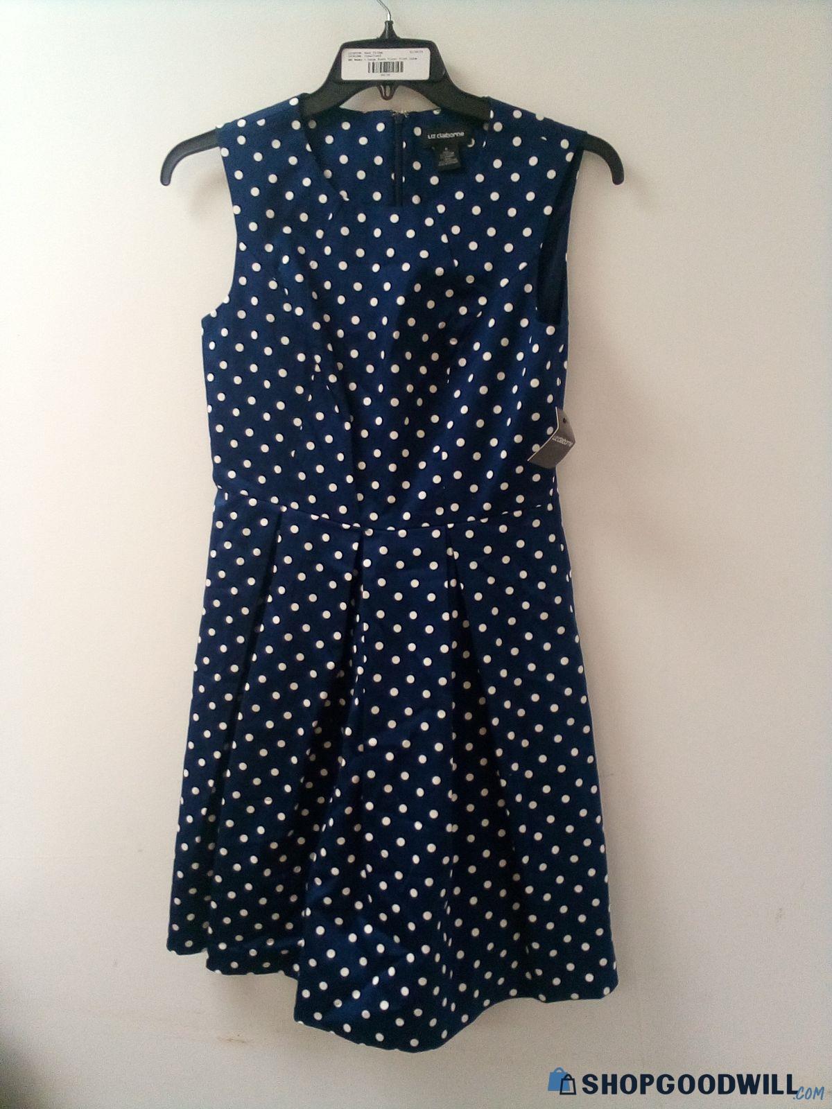 Nwt Women's Dark Blue Polka Dot Liz Claiborne Slvls Fit & Flare Dress ...